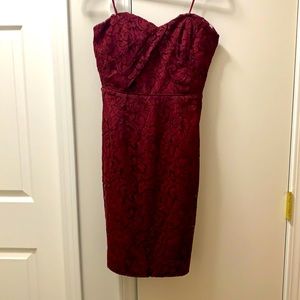 Maroon Lace cocktail strapless dress